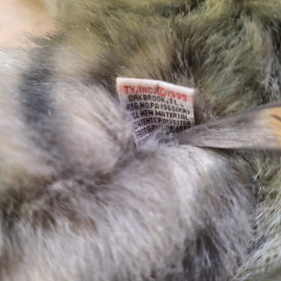 Ty Beanie Buddies Al E. Cat Striped Gray Tabby Cat Plush 13" Red Bow 1995 - Picture 10 of 11